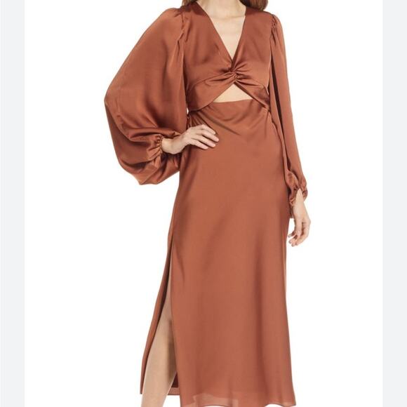 Shona Joy Dresses & Skirts - Shona Joy Twist Front Long Sleeve Cocktail Dress Mocha Sz 12